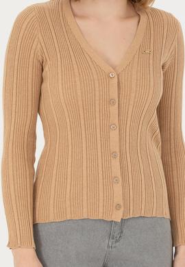 Kadın Kum Melanj Basic Triko Hırka - 50276235037