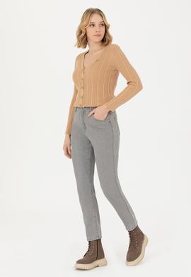 Kadın Kum Melanj Basic Triko Hırka - 50276235037