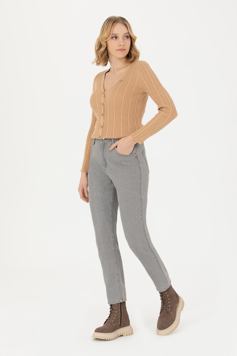 Kadın Kum Melanj Basic Triko Hırka