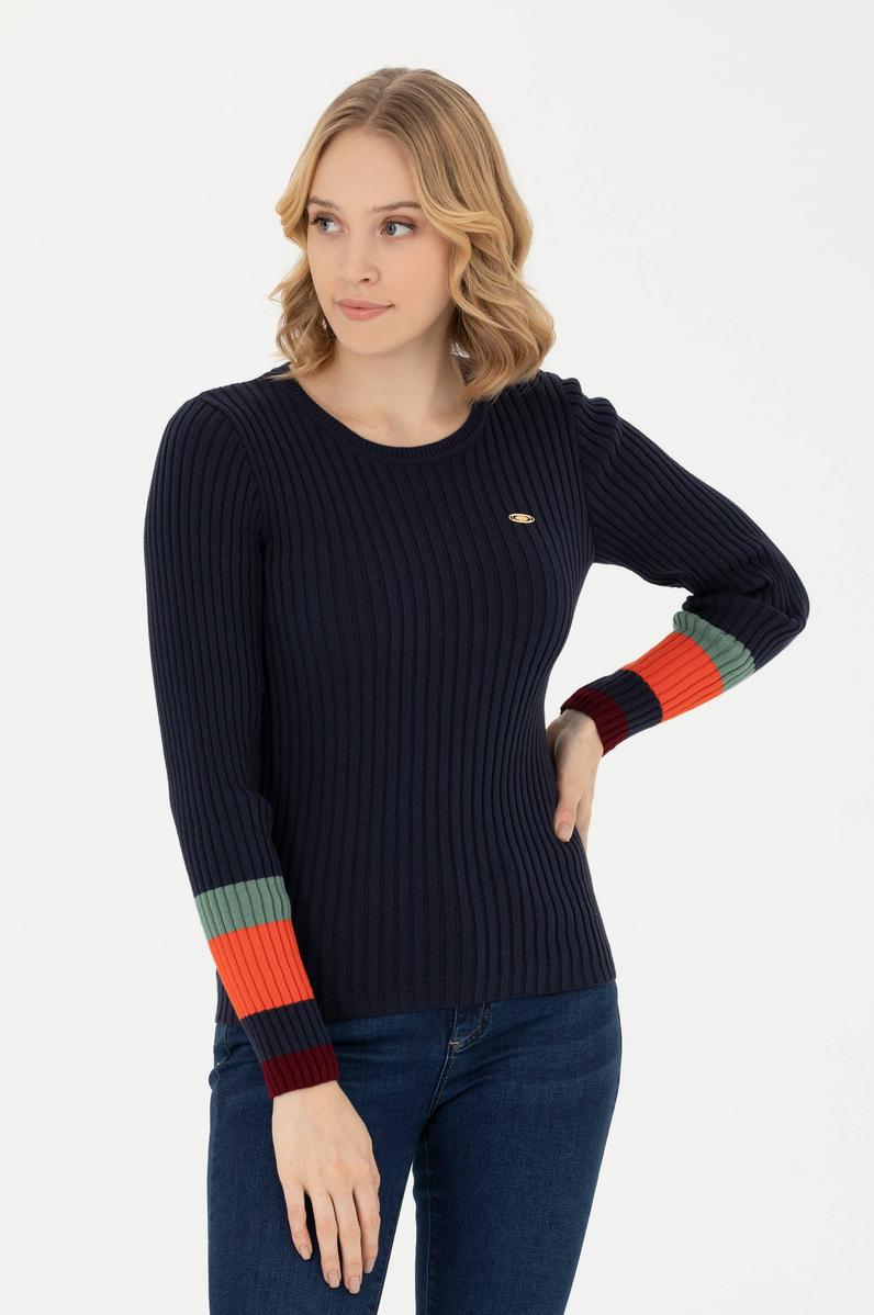 Kadın Lacivert Bisiklet Yaka Kazak