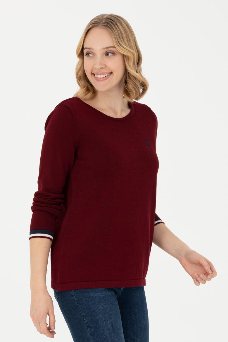 Kadın Bordo Bisiklet Yaka Kazak