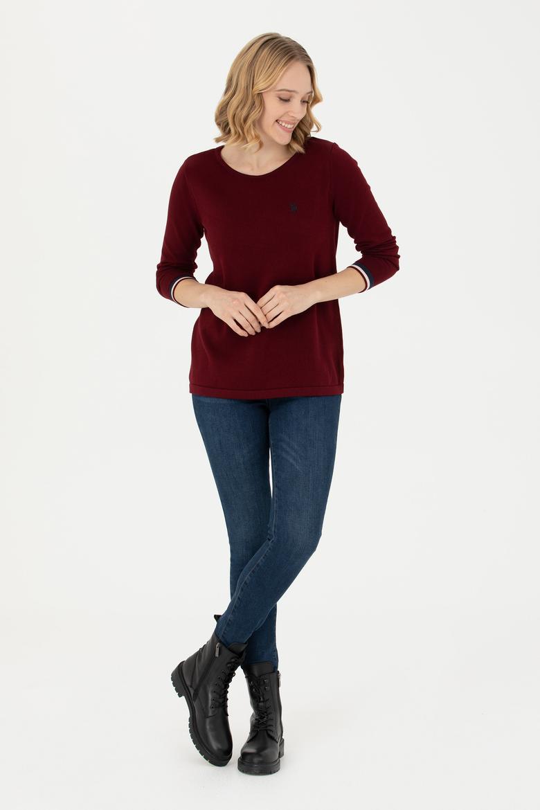 Kadın Bordo Bisiklet Yaka Kazak - 50277262022