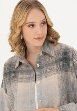 Kadın Gri Uzun Kollu Gömlek - 50277631021