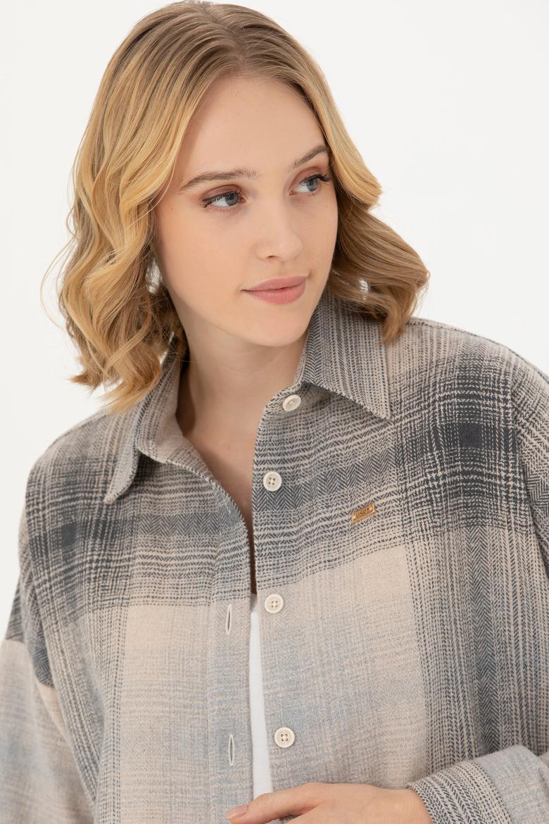 Kadın Gri Uzun Kollu Gömlek - 50277631021