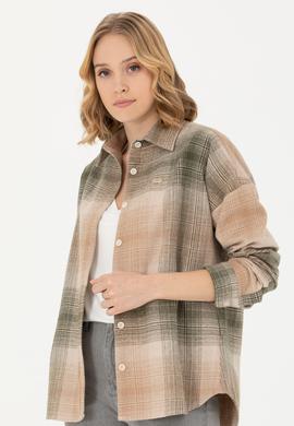 Kadın Haki Uzun Kollu Gömlek - 50277631029