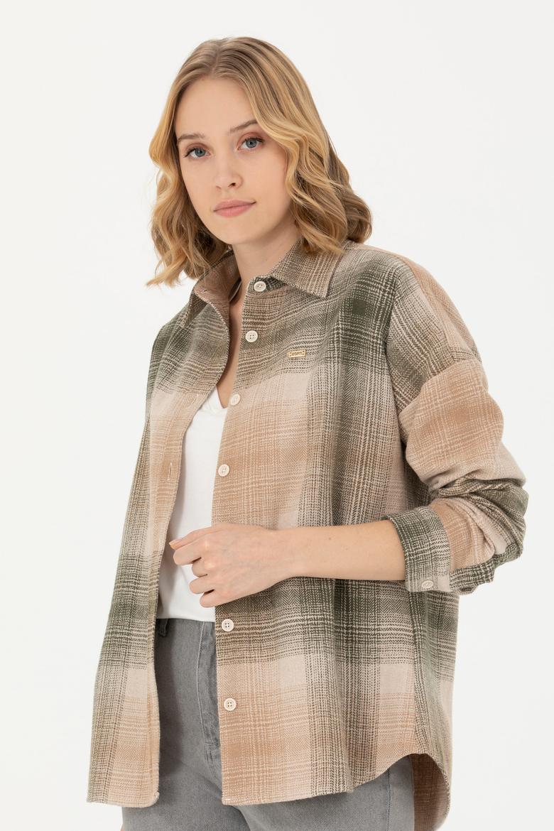 Kadın Haki Uzun Kollu Gömlek - 50277631029