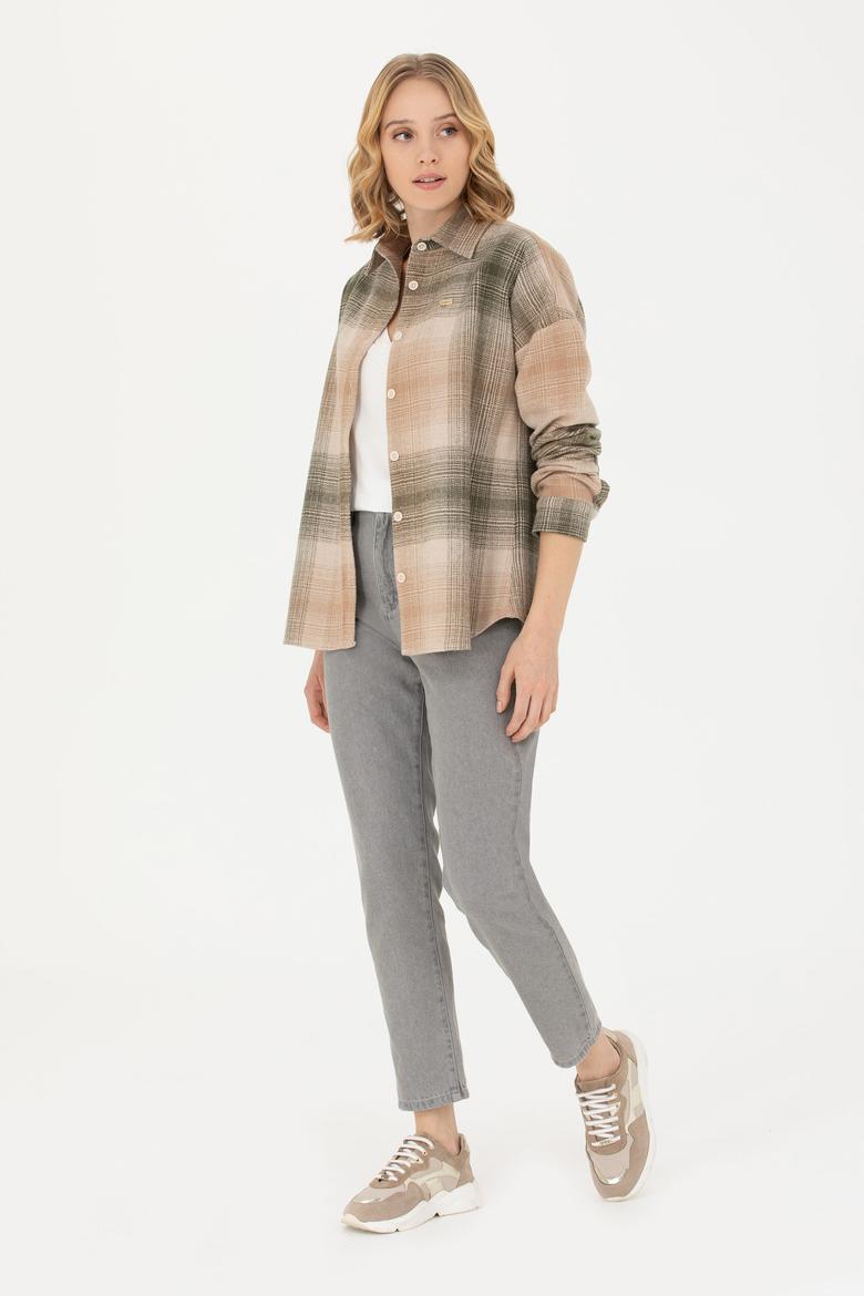 Kadın Haki Uzun Kollu Gömlek - 50277631029