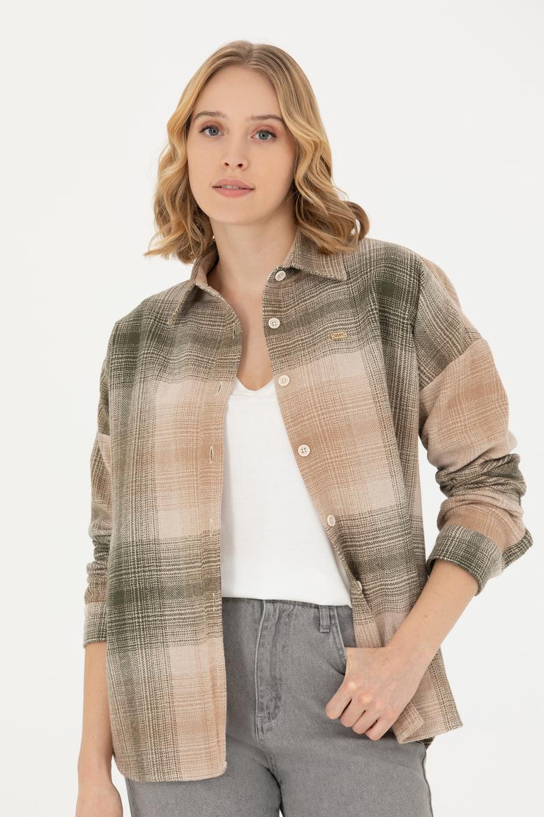 Kadın Haki Uzun Kollu Gömlek