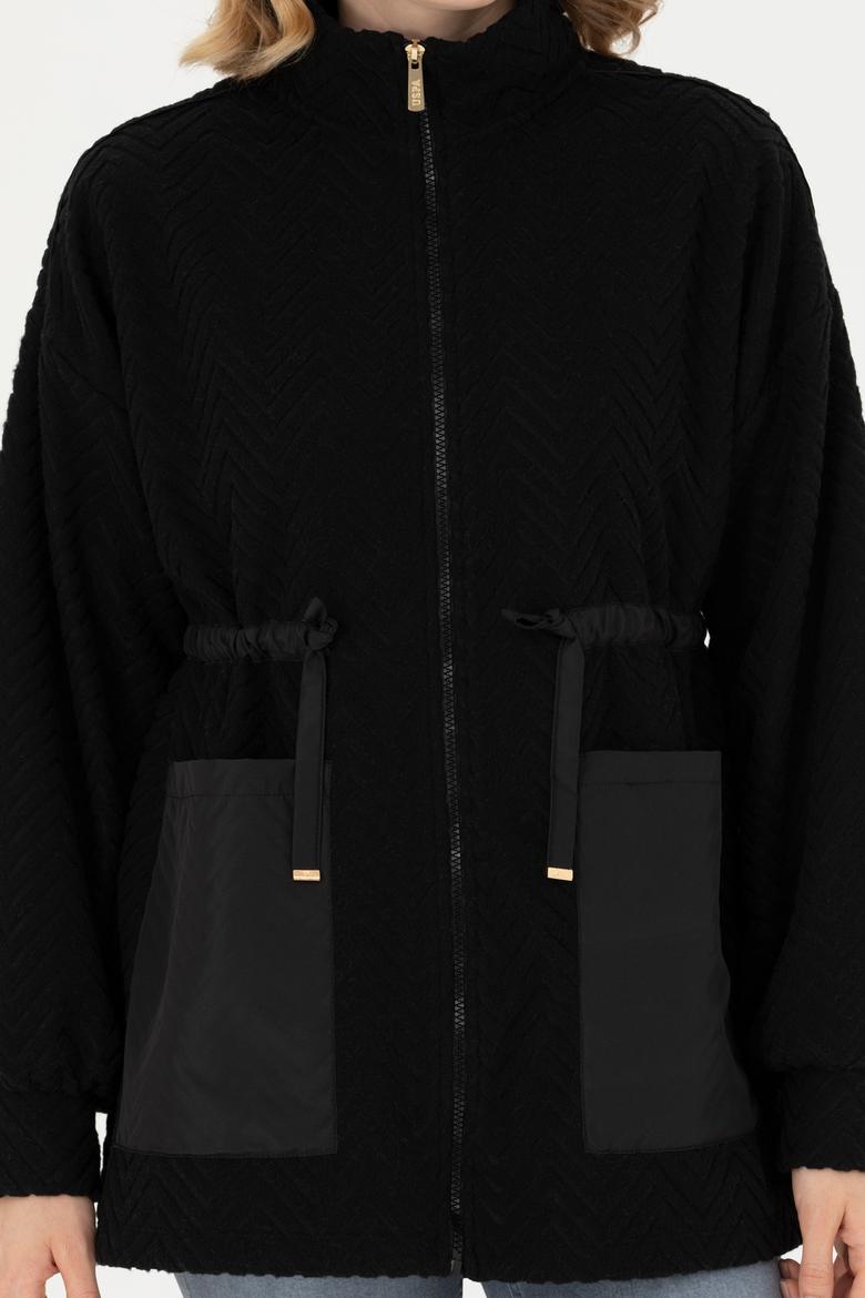 Kadın Siyah Fermuarlı Örme Hırka - 50276579008