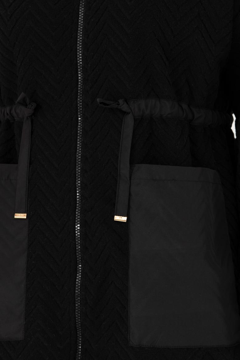 Kadın Siyah Fermuarlı Örme Hırka - 50276579008