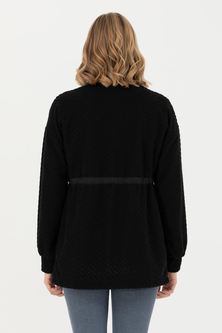 Kadın Siyah Fermuarlı Örme Hırka - 50276579008