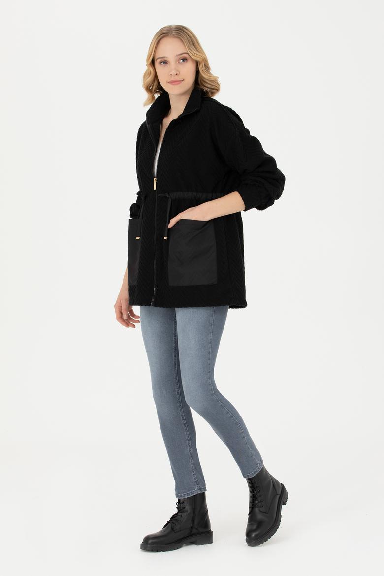 Kadın Siyah Fermuarlı Örme Hırka - 50276579008