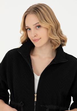 Kadın Siyah Fermuarlı Örme Hırka - 50276579008