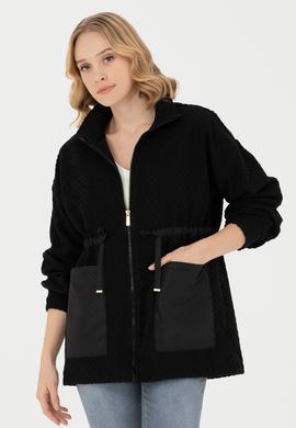 Kadın Siyah Fermuarlı Örme Hırka - 50276579008