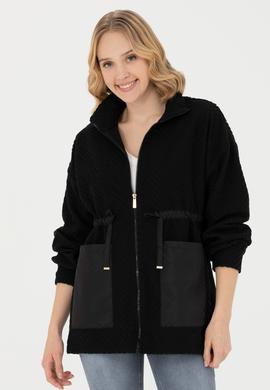 Kadın Siyah Fermuarlı Örme Hırka - 50276579008