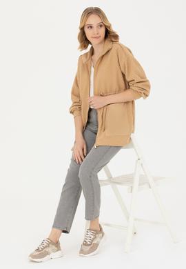 Kadın Kum Fermuarlı Örme Hırka - 50276579020