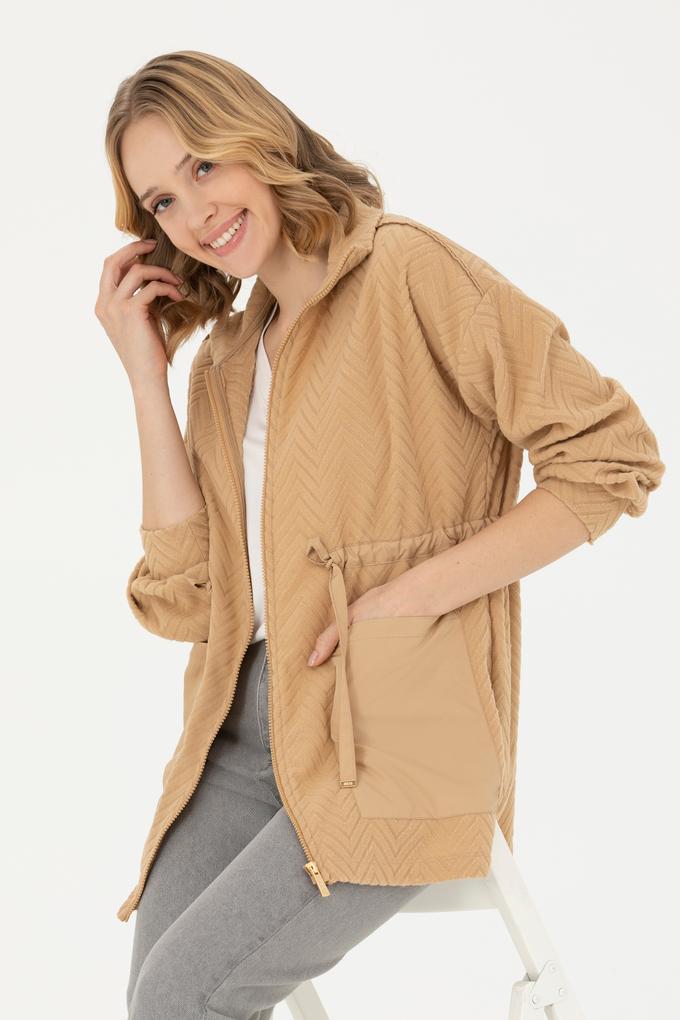 Kadın Kum Fermuarlı Örme Hırka