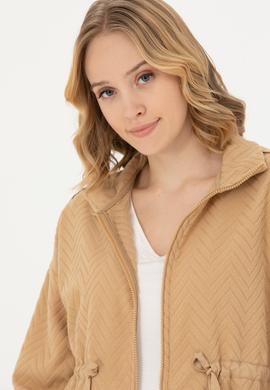 Kadın Kum Fermuarlı Örme Hırka - 50276579020