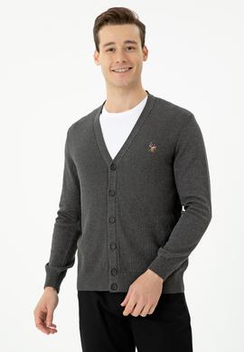 Erkek Antrasit Melanj Basic Triko Hırka - 50268939033