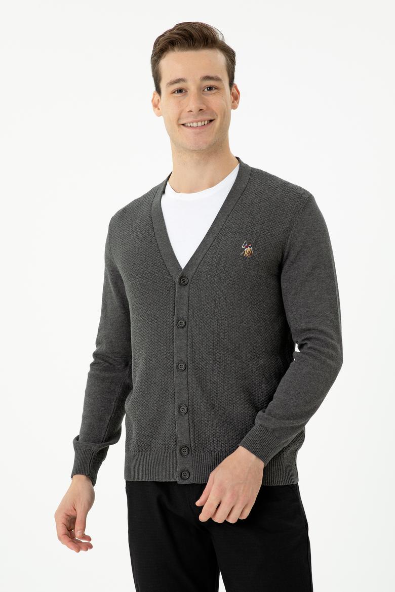 Erkek Antrasit Melanj Basic Triko Hırka - 50268939033