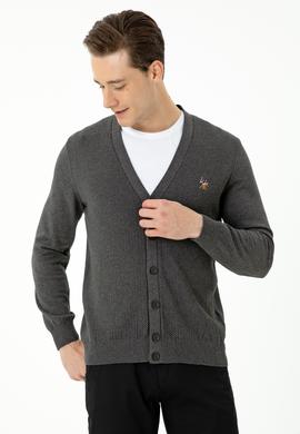 Erkek Antrasit Melanj Basic Triko Hırka - 50268939033