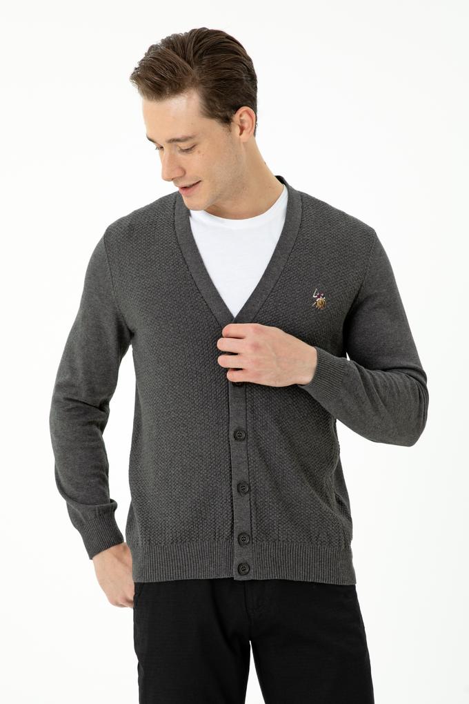 Erkek Antrasit Melanj Basic Triko Hırka