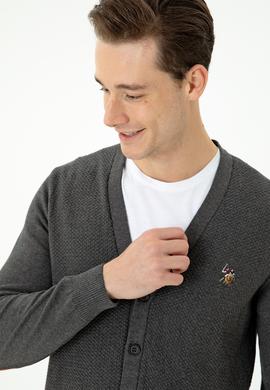 Erkek Antrasit Melanj Basic Triko Hırka - 50268939033