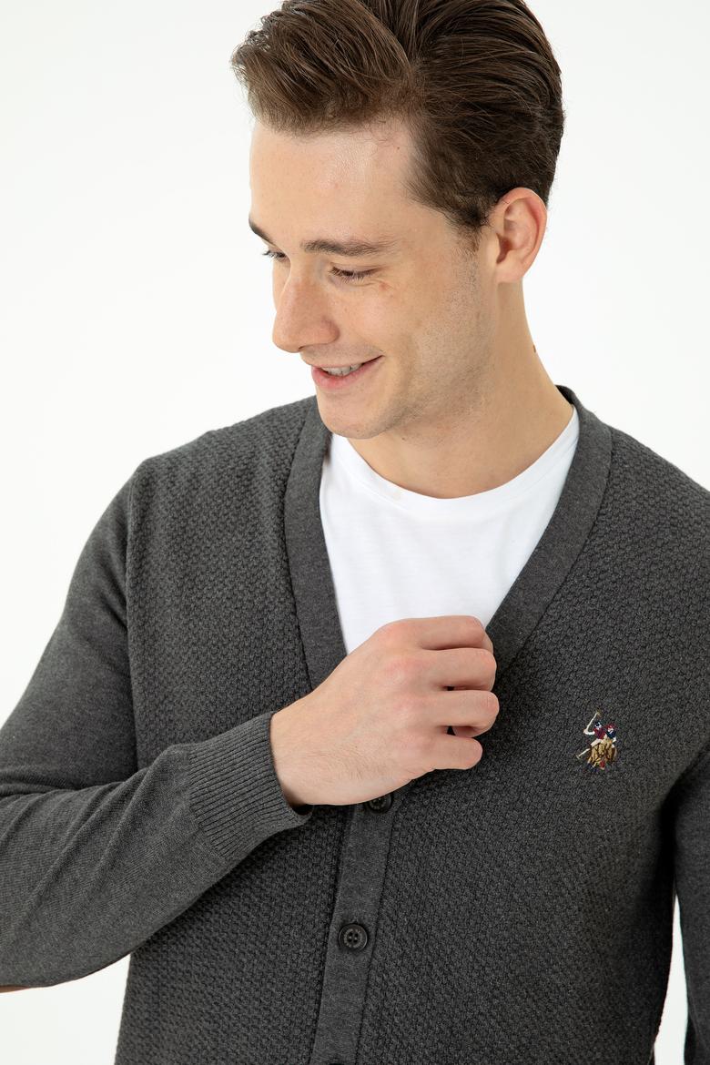 Erkek Antrasit Melanj Basic Triko Hırka - 50268939033