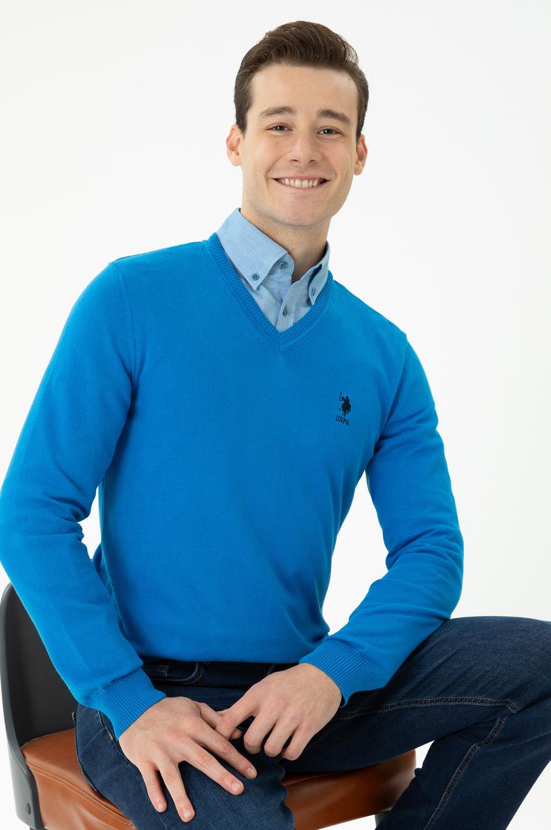 Erkek Kobalt Mavi Basic Kazak