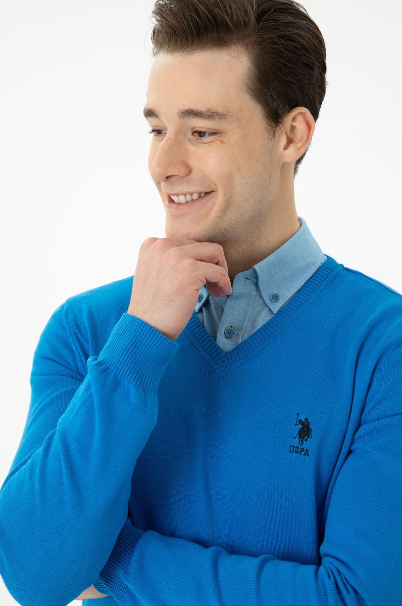 Erkek Kobalt V Yaka Kazak