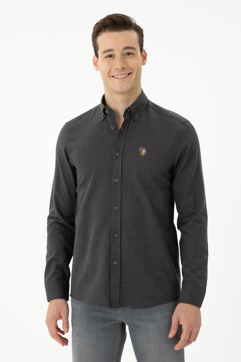 Erkek Antrasit Uzun Kollu Basic Gömlek
