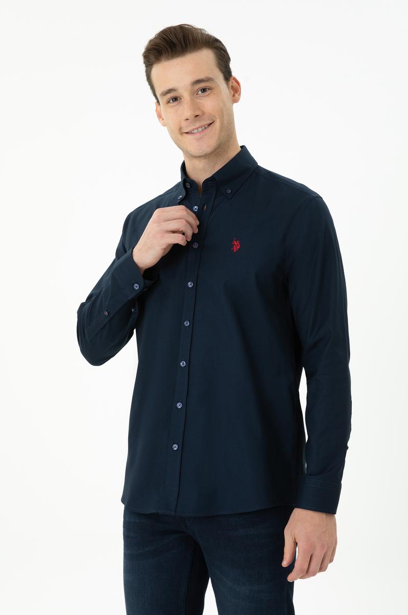 Erkek Lacivert Uzun Kollu Basic Gömlek