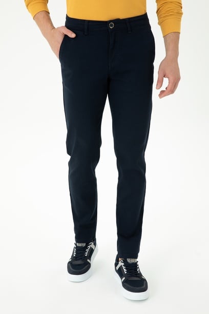 Erkek Slim Fit Lacivert Kanvas Pantolon