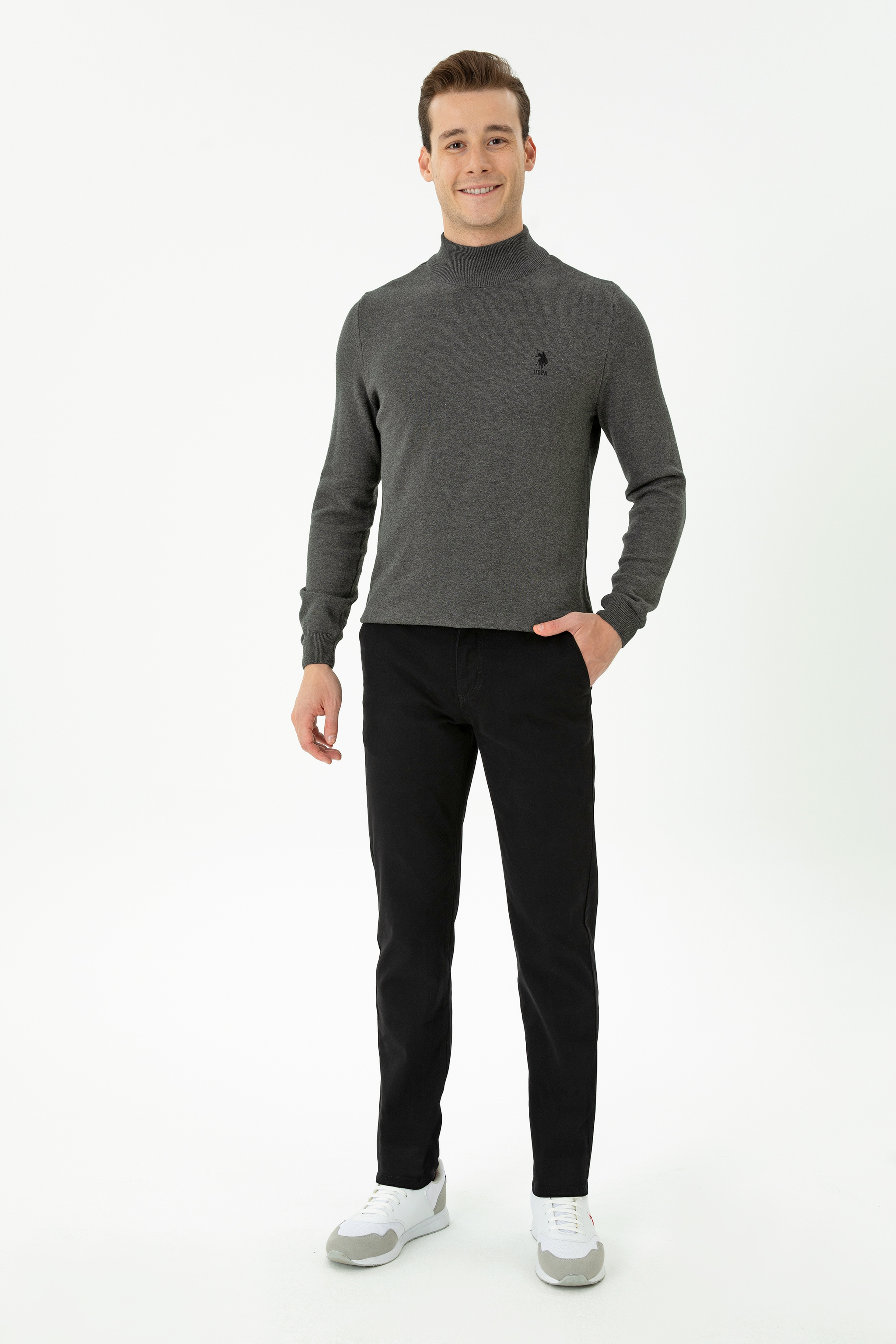 Erkek Slim Fit Siyah Kanvas Pantolon - Image 3