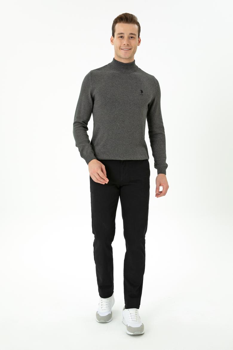 Erkek Slim Fit Siyah Kanvas Pantolon