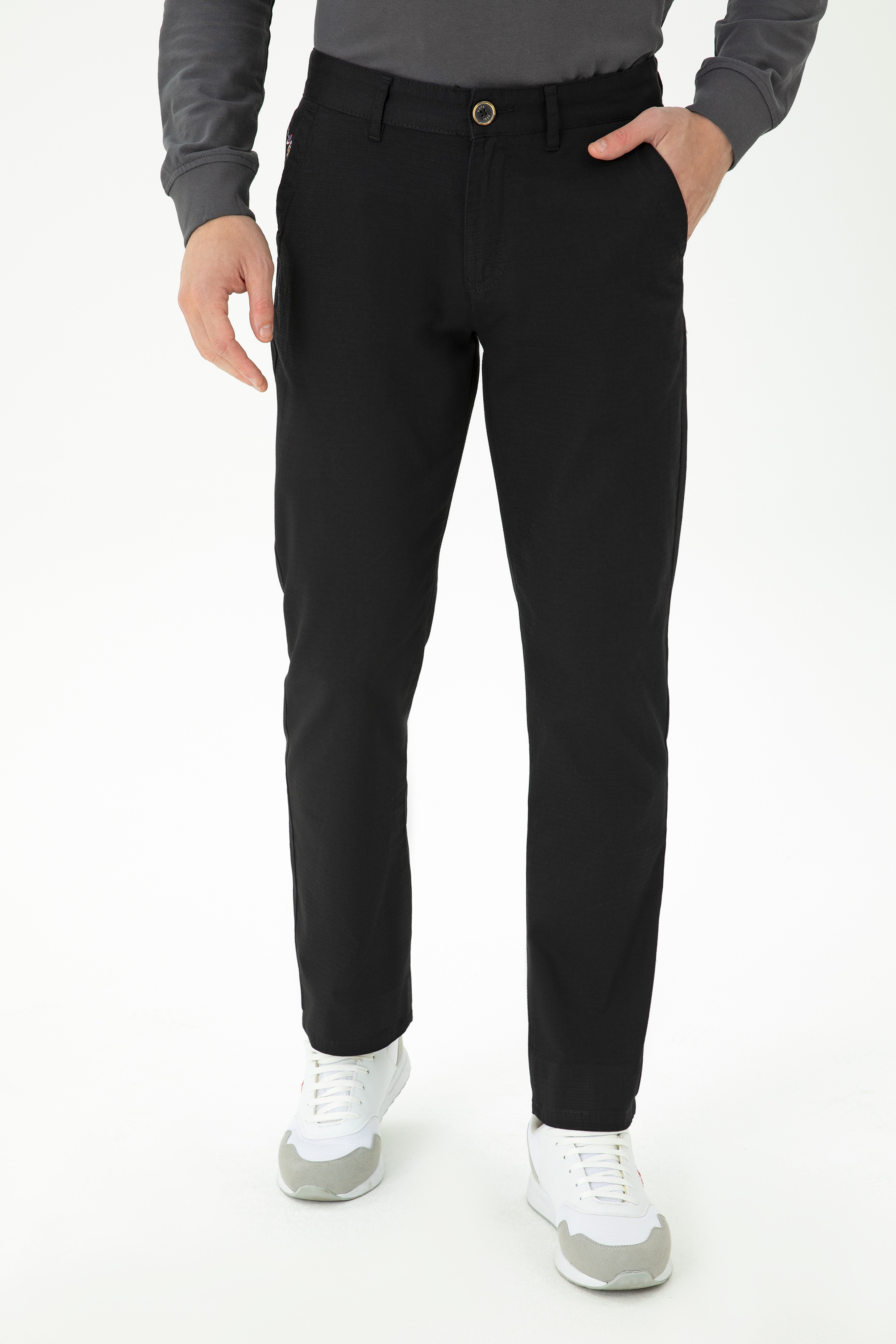 Erkek Regular Fit Siyah Kanvas Pantolon - Image 2