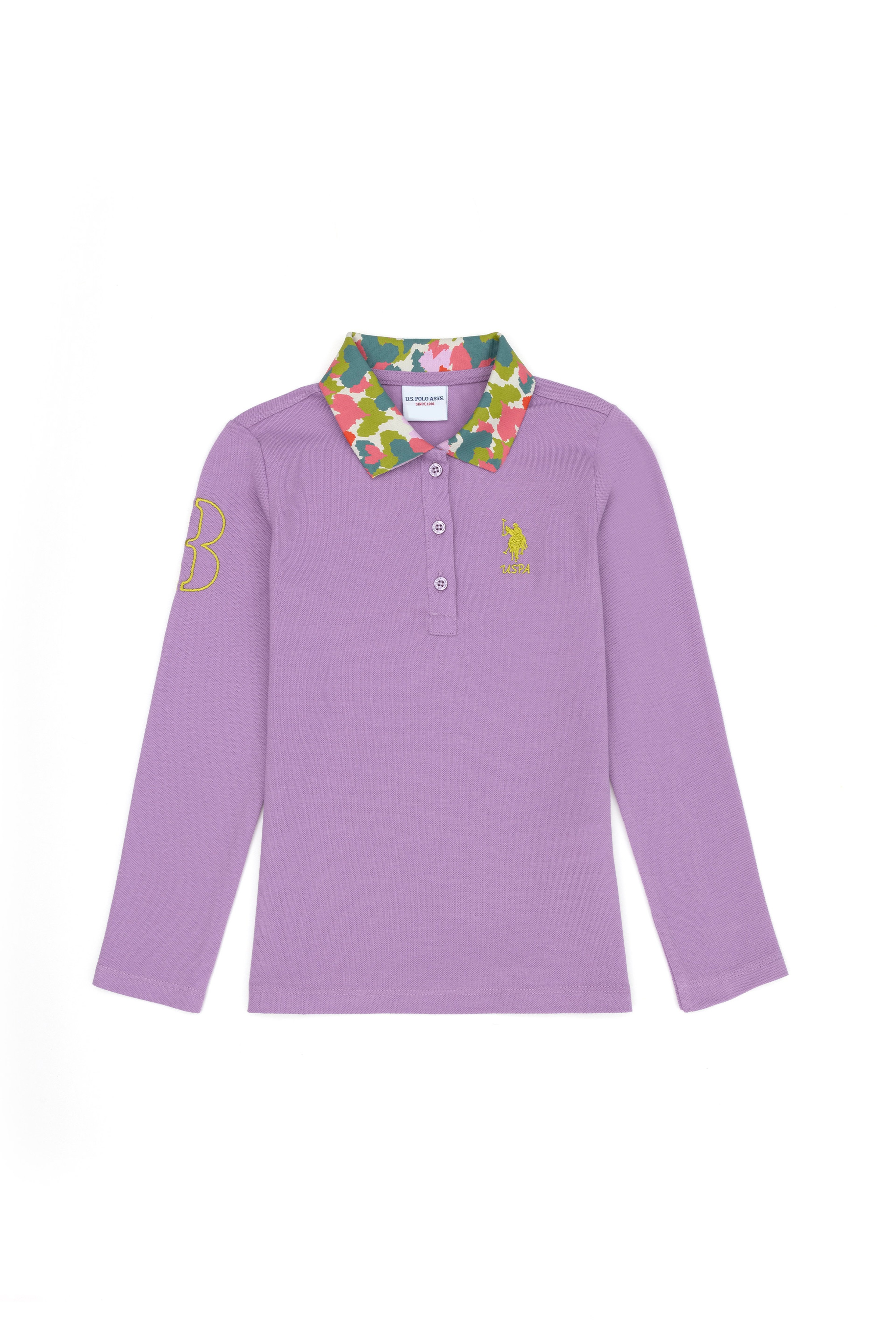 Kız Çocuk Lila Polo Yaka Basic Sweatshirt - Image 1