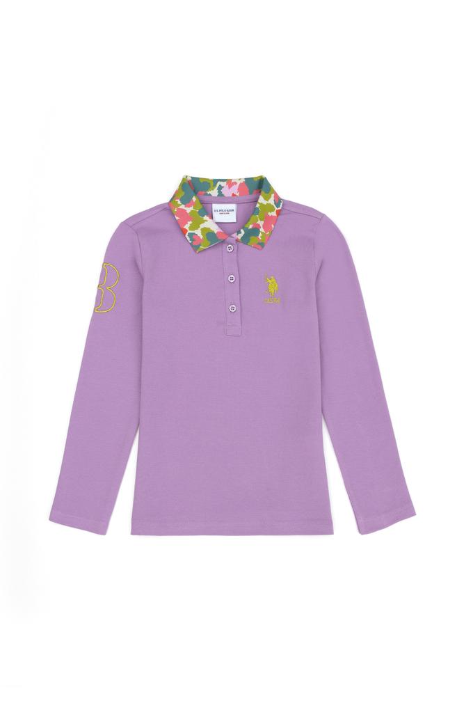 Kız Çocuk Lila Polo Yaka Basic Sweatshirt