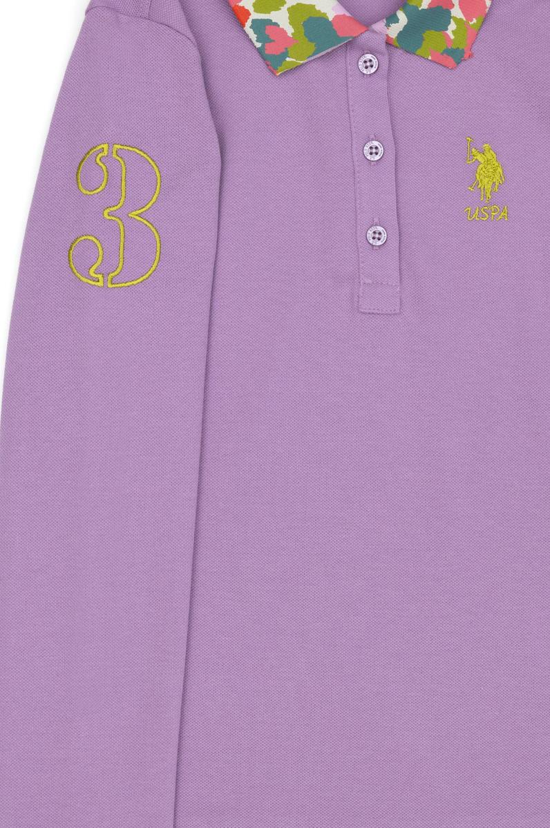 Kız Çocuk Lila Polo Yaka Basic Sweatshirt