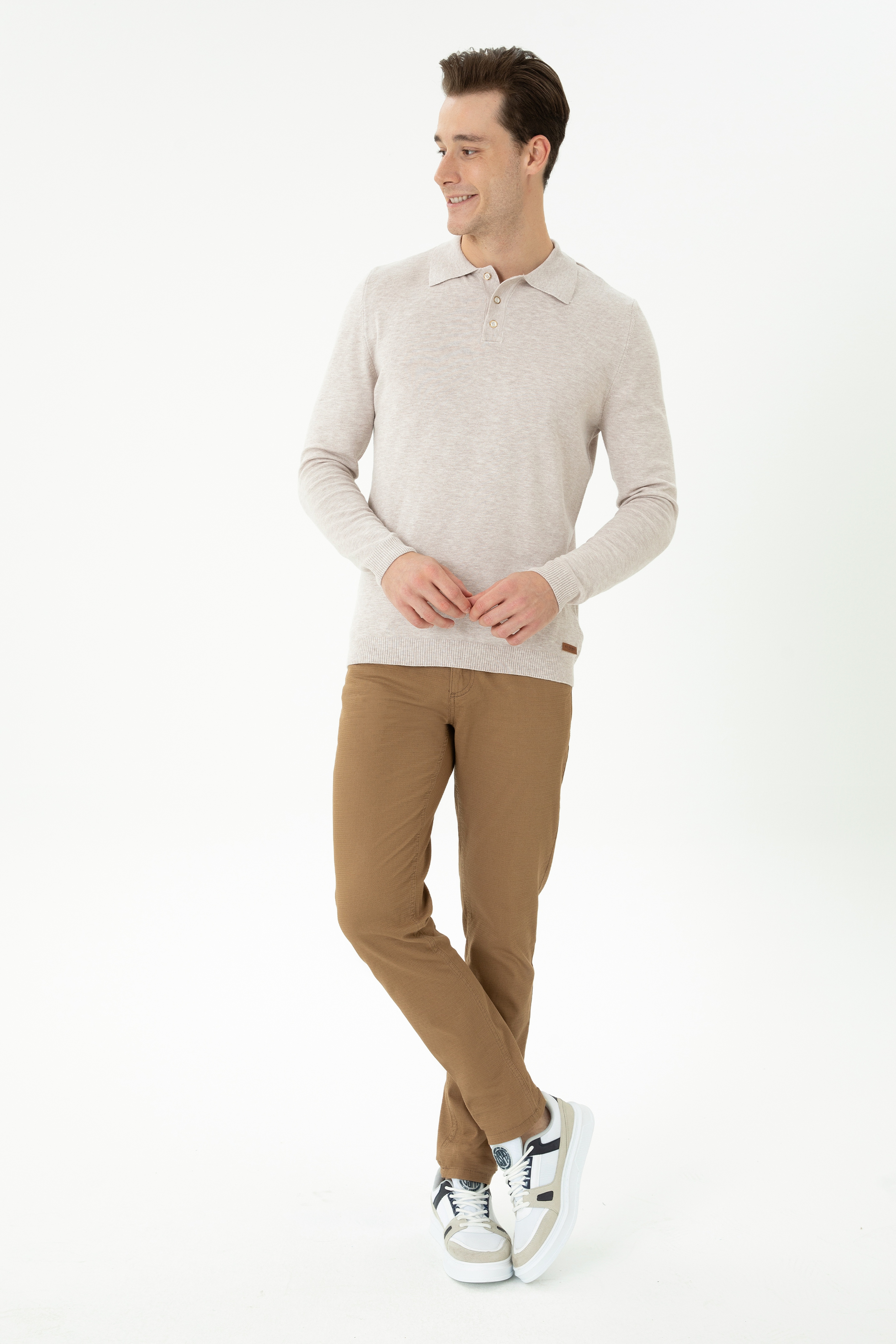 Erkek Slim Fit Camel Kanvas / Chino Pantolon