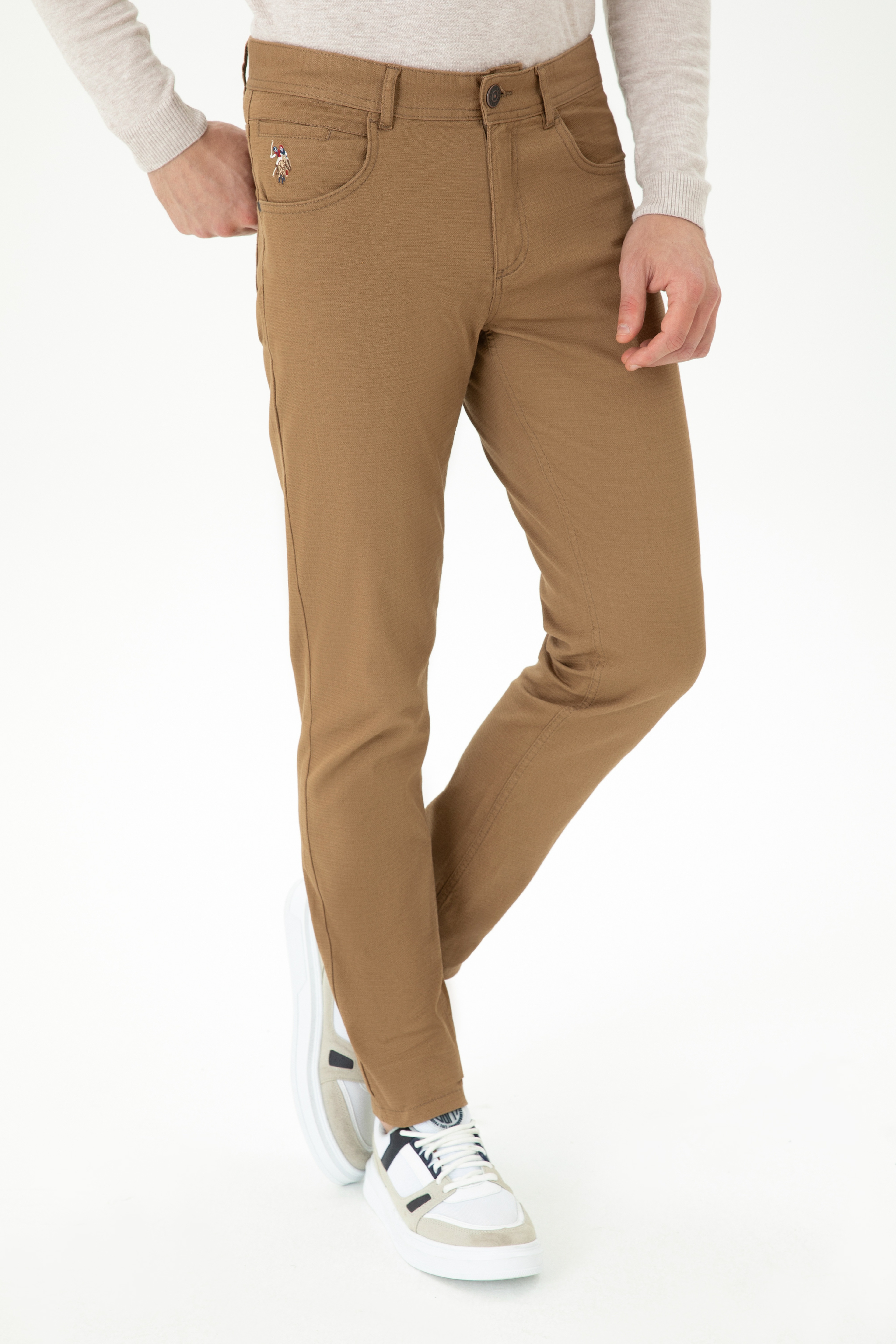 Erkek Slim Fit Camel Kanvas / Chino Pantolon