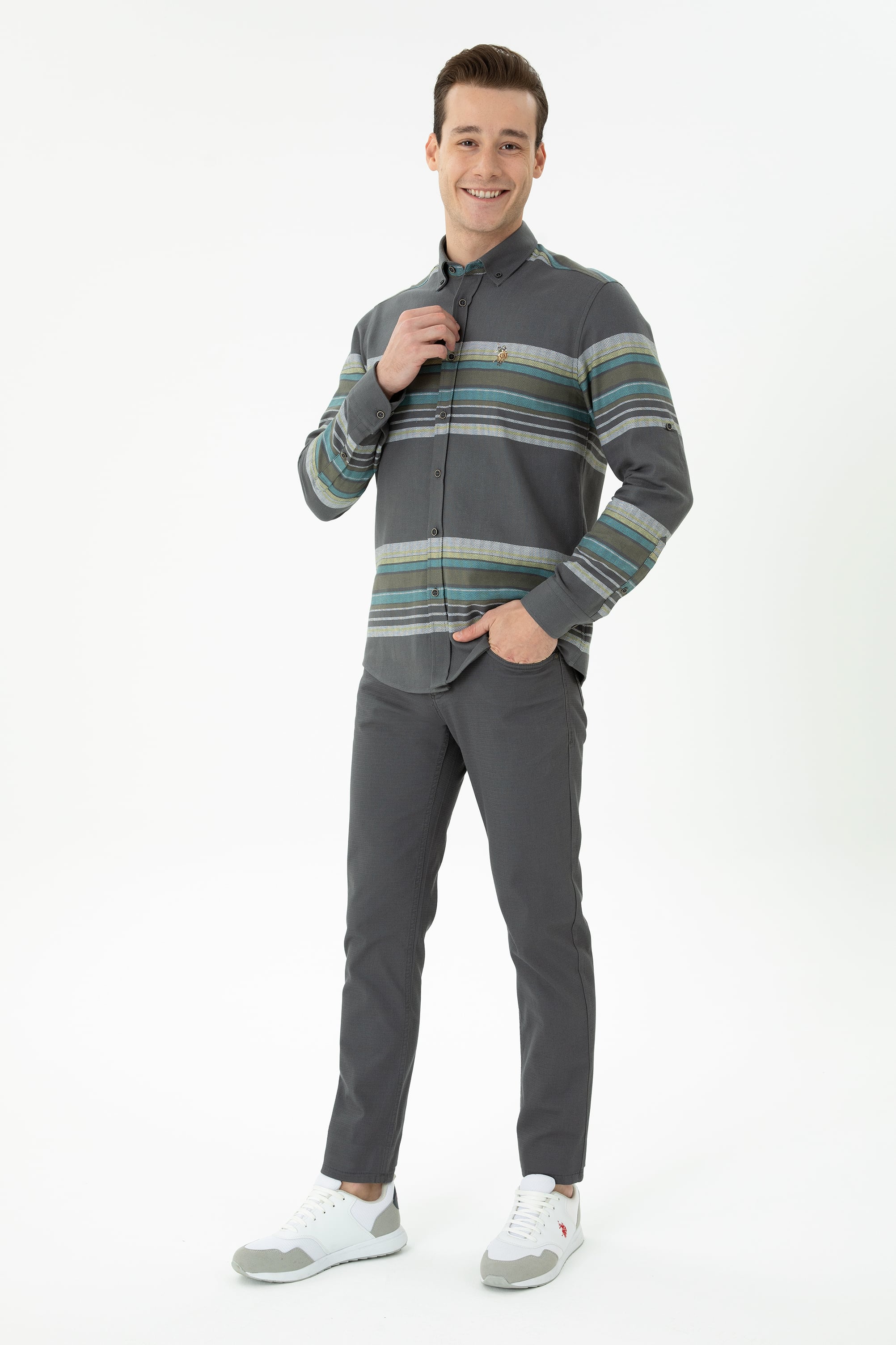 Erkek Slim Fit Antrasit Kanvas Pantolon