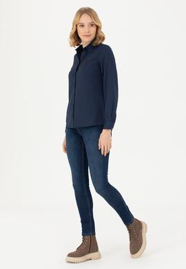Kadın Lacivert Uzun Kollu Basic Gömlek - 50277630026