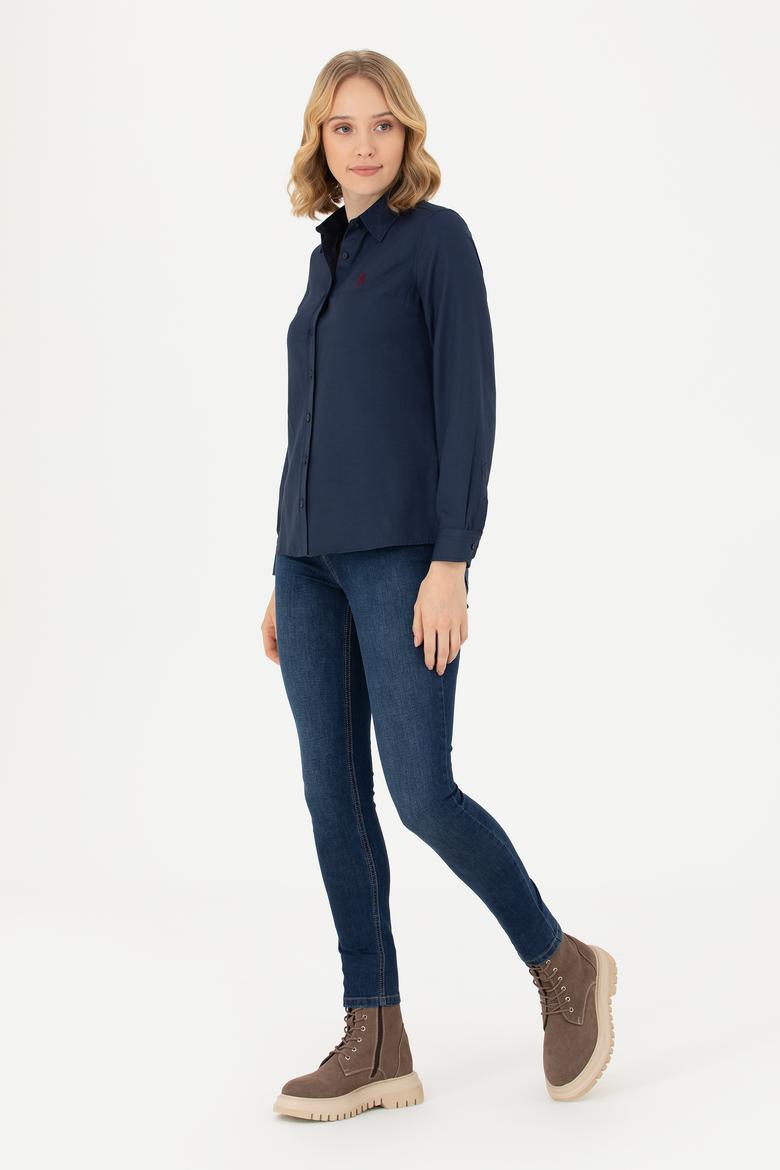 Kadın Lacivert Uzun Kollu Basic Gömlek - 50277630026