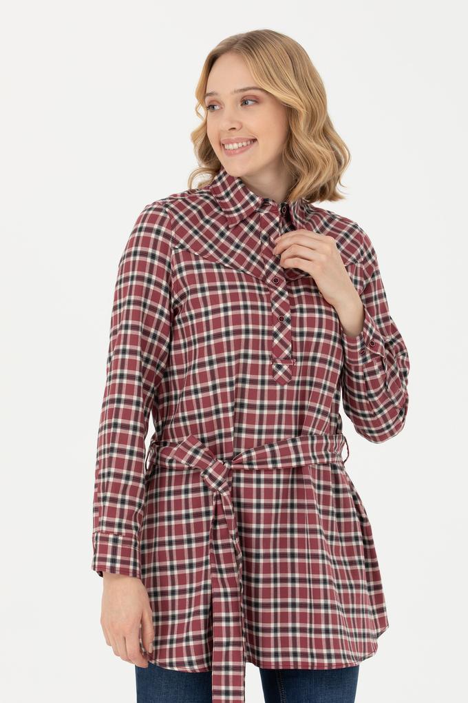 Kadın Bordo Uzun Kollu Tunik Gömlek