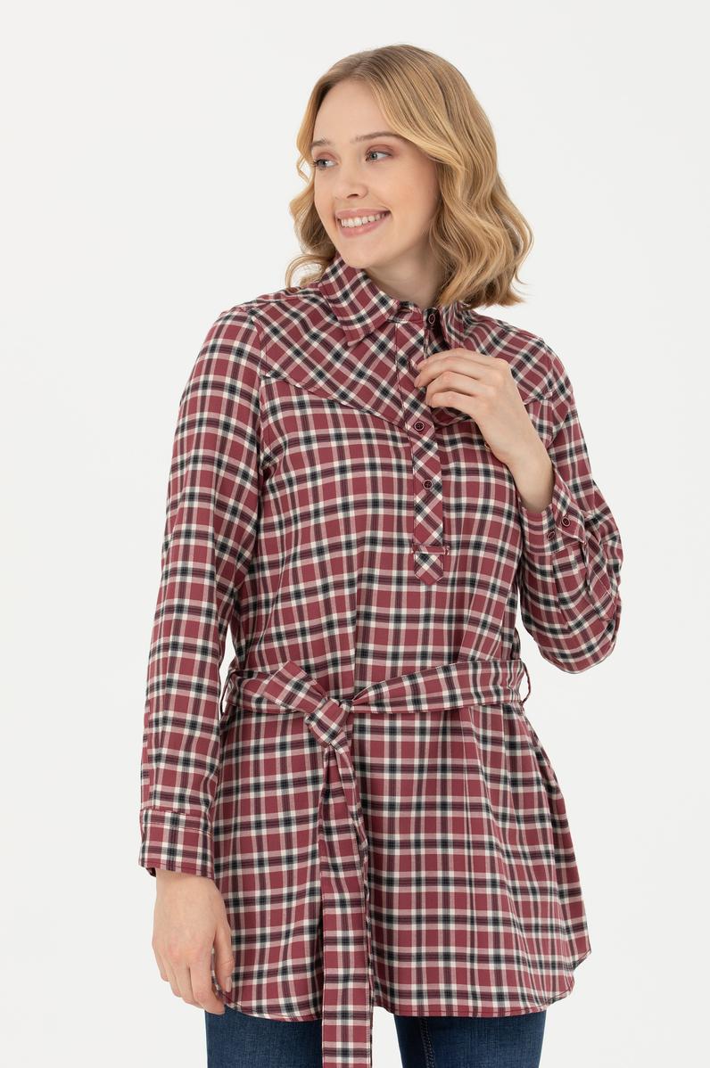 Kadın Bordo Uzun Kollu Tunik Gömlek