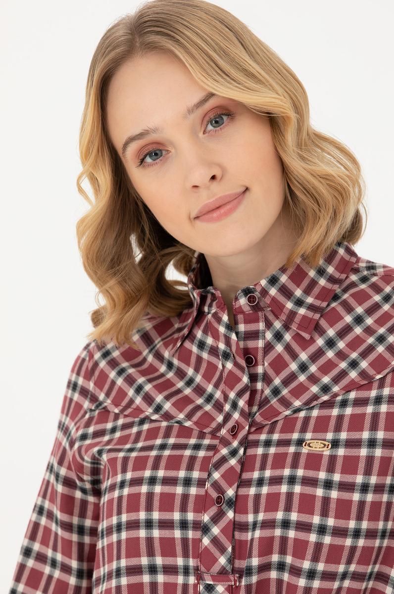 Kadın Bordo Uzun Kollu Tunik Gömlek