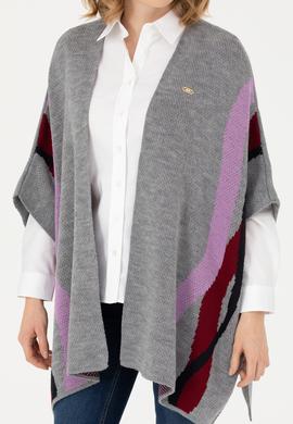 Kadın Gri Melanj Triko Panço - 50270458007