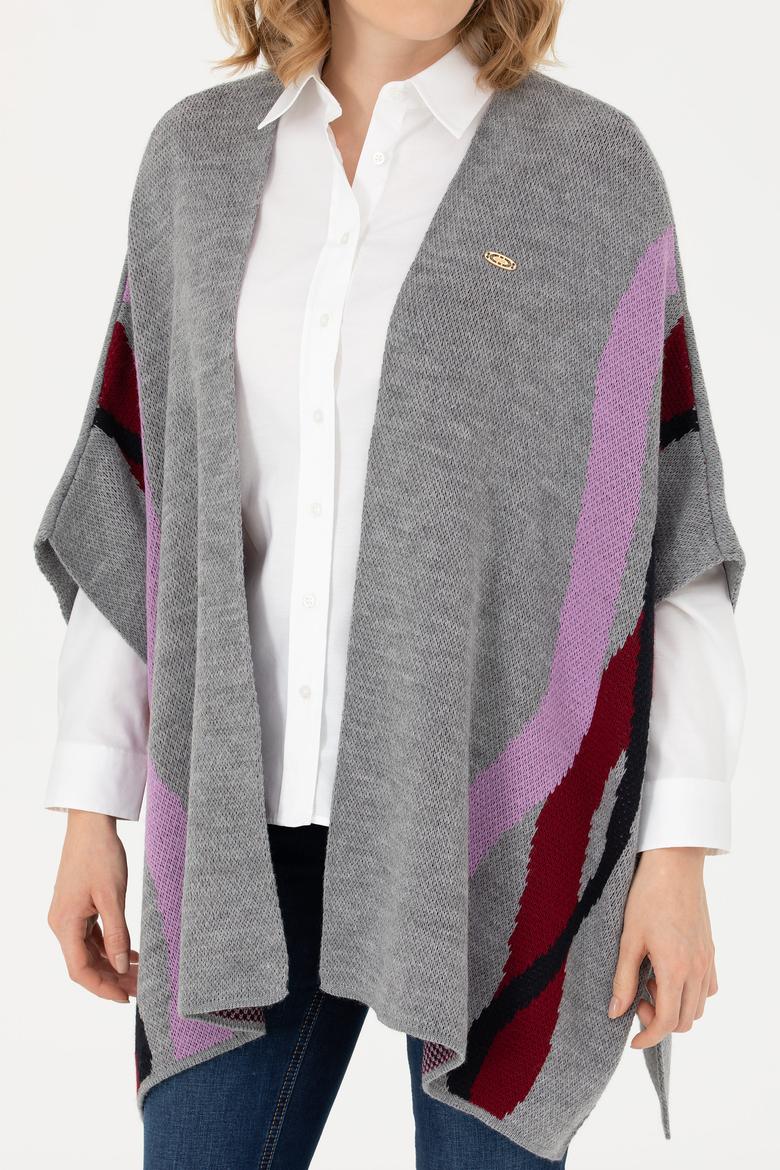 Kadın Gri Melanj Triko Panço - 50270458007