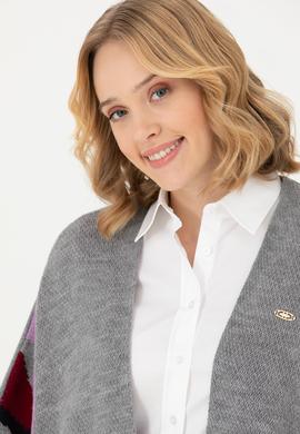 Kadın Gri Melanj Triko Panço - 50270458007